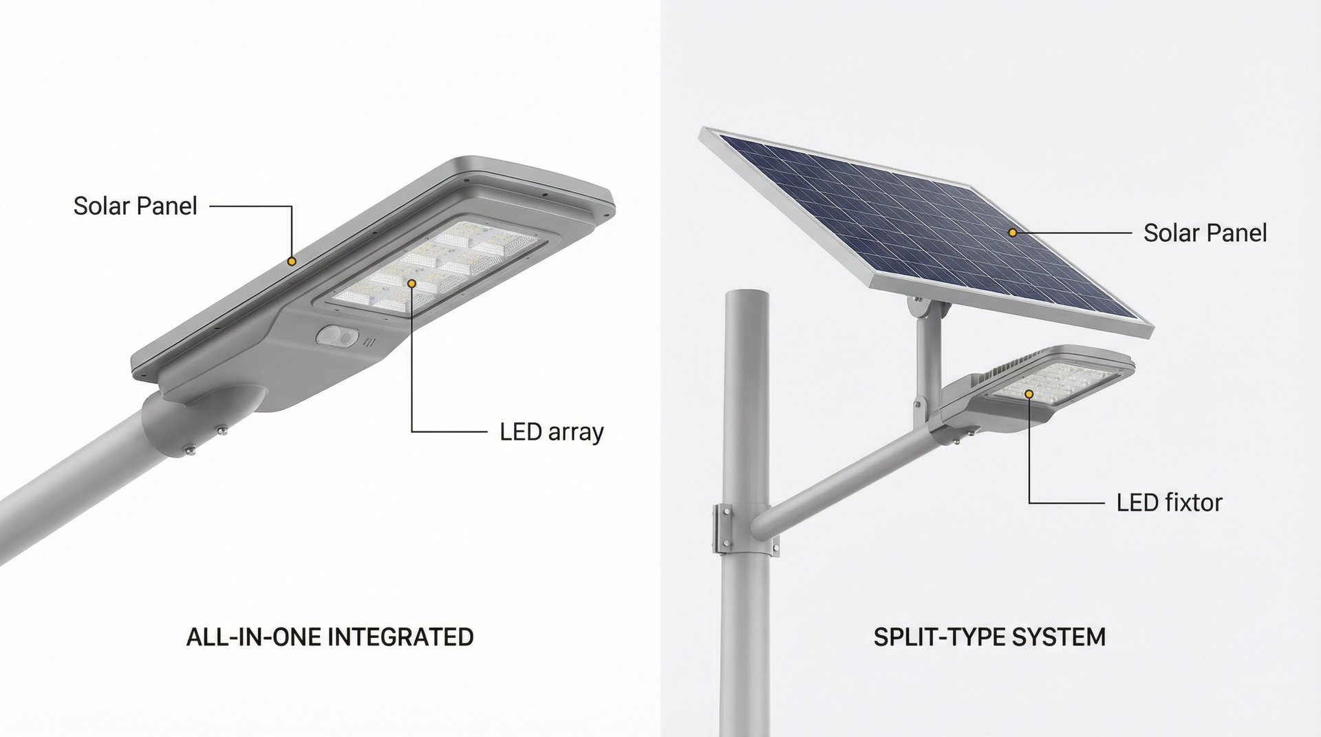 Farola Solar Todo en Uno vs Separada
