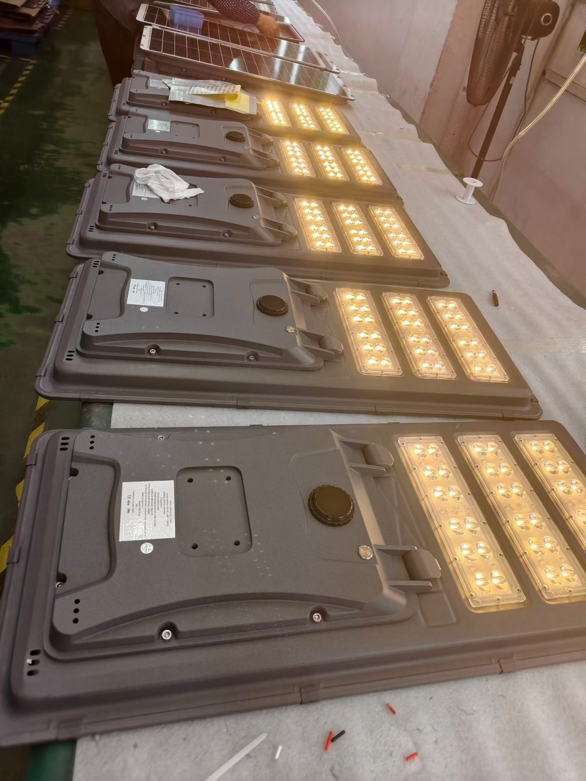 Solar street light LED module lighting test before shipment to Africa — Solarens QC