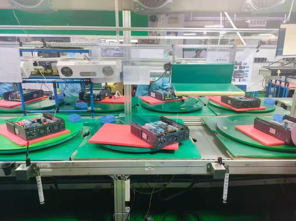 Hybrid inverter PCB assembly turntable line at Solarens China